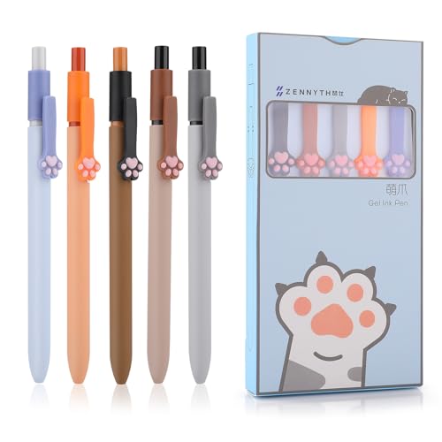 Amaxiu Süße Katzenpfoten Gel Tintenstifte, 5 Stück, 0,5 mm, einziehbare Kugelschreiber, ästhetischer Tintenroller, Kawaii Stift, schwarze Tinte, feine Spitze, für Katzenliebhaber, Büro, Schulbedarf von Amaxiu