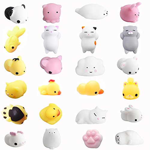 Amaza Squishy Kawaii Set, 24Stück Mochi Squishy Kann Gedehnt, Gedrückt & Geknetet Werden, Mini Squsihy Mochi 4-6CM, Mini Squishies Tiere als Partytüten Füllstoff, Mitgebsel für Kindergeburtstag von Amaza