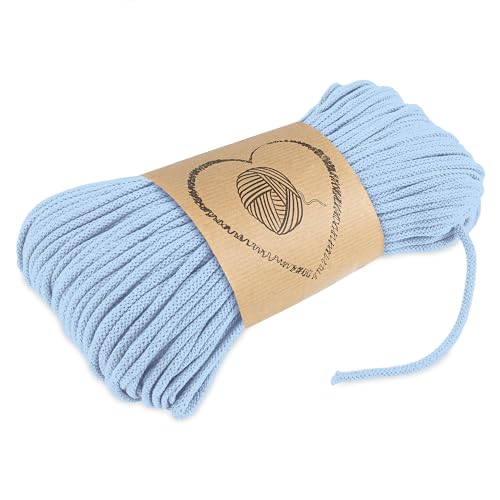 Baumwollkordel Kordel Baumwolle makramee garn 5mm - Baumwollgarn baumwollschnur baumwollseil kordelband mit Polyester-Kern 100M farbig Hellblau Baumwolle von Amazinggirl