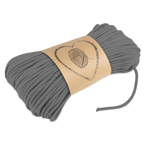 Baumwollkordel Kordel Baumwolle makramee garn 5mm - Baumwollgarn baumwollschnur baumwollseil kordelband mit Polyester-Kern 50M farbig Grau Baumwolle von Amazinggirl