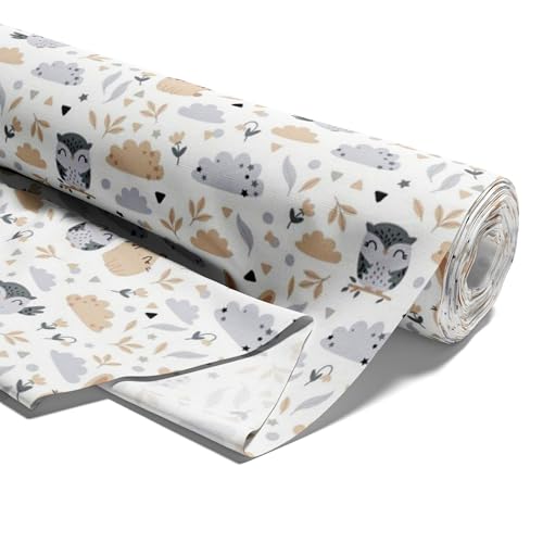 Stoff Meterware Baumwollstoff 1 M x 160 cm - Stoffe zum Nähen aus reine Baumwolle Fabric Futterstoff Dekostoff für Patchwork Canvas und Sewing Nähstoff Eulen von Amazinggirl