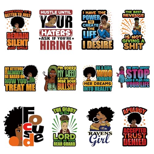 12 Stück Afro-Frauen-Aufkleber zum Aufbügeln, Wärmeübertragung für T-Shirts, Vinyl-Aufkleber, Flicken, waschbar, Thermo-Transfer-Applikationen, DIY, Handwerk, Dekoration für Kleidung, Kissenbezug von Amazingxy