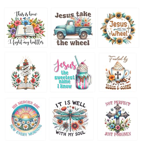 9 x Jesus-Blumen-Aufkleber zum Aufbügeln für Kleidung, Wärmetransfer-Flicken, Vinyl-Aufkleber für Kleidung, T-Shirts, Taschen, Kissenbezüge von Amazingxy