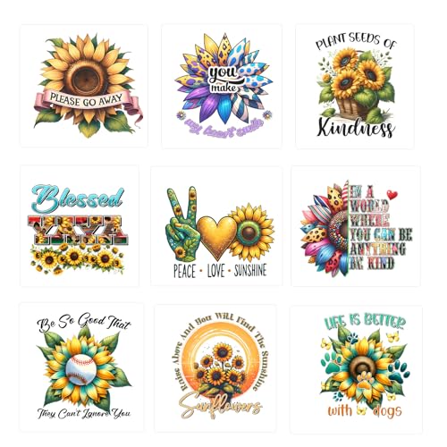 9 x Sonnenblumen-Aufkleber zum Aufbügeln für Kleidung, zum Aufbügeln, Wärmetransfer-Flicken, Vinyl-Aufkleber für Kleidung, T-Shirts, Taschen, Kissenbezüge von Amazingxy