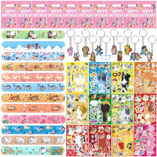 Amazluck Mitgebsel Kindergeburtstag, 46 Stück Partygeschenk-Packs mit verschiedenen Artikeln Mitgebsel Tüten Anime Sticker Schnapparmband Kinder Schlüsselanhänger für Kinder von Amazluck