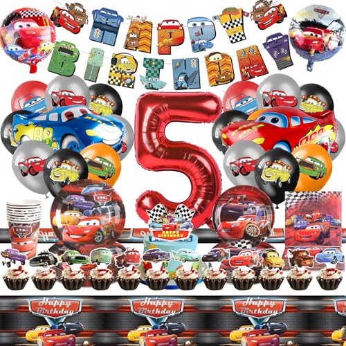 86 Stück Cars Geburtstagsdeko 5 Jahre, Auto Deko Geburtstag Car Luftballon Car Tortendeko Happy Birthday Banner Partygeschirr Pappteller Kindergeburtstag Teller Becher Kindergeburtstag Party Jungen von Amazluck