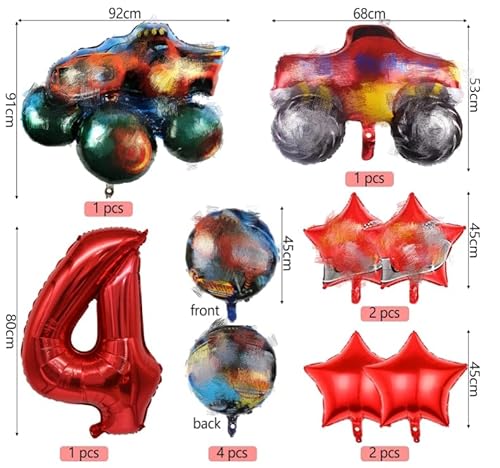 Cars Geburtstag Deko 4 Jahre Junge,11 Stück Deko Kindergeburtstag Junge Luftballons Geburtstagsdeko 4 Jahre Kindergeburtstag Deko Junge Folienballon 4 Jahre Themen Party Geburtstags Dekoration Ballon von Amazluck