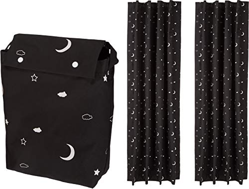 Amazon Basics – Verdunkelungsvorhang mit Saugnäpfen, für Babys, tragbar und reisefreundlich, 2 Stück, Schwarz, Mond und Sterne-Motiv, 198 cm x 127 cm von Amazon Basics