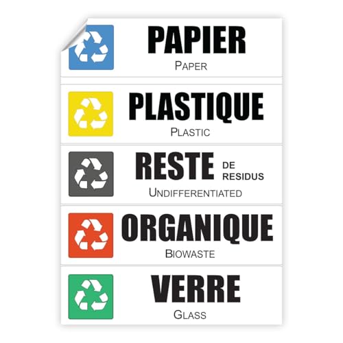 Ambiance Sticker Selbstklebende Etiketten aus PVC – Recycling-Mülleimer, weich, wasserdicht, waschbar, für die Müllentsorgung – 5 Etiketten à 15 x 4 cm von Ambiance Sticker
