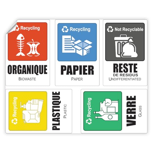 Ambiance Sticker Selbstklebende Etiketten aus PVC – Recycling-Mülleimer, weich, wasserdicht, waschbar, für die Verwaltung von Müll, selbstklebend – 5 Etiketten à 4 x 6 cm von Ambiance Sticker