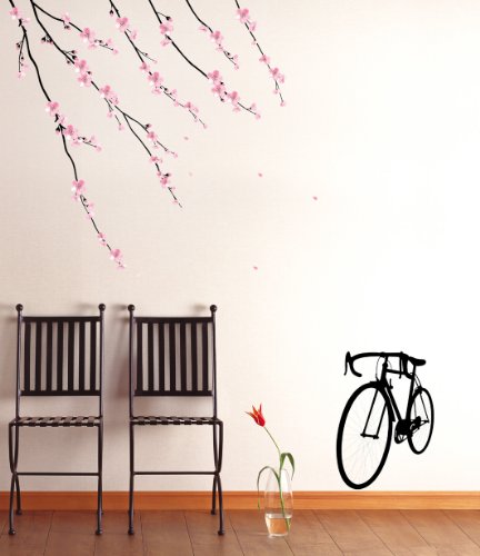 Ambiance Sticker Wandaufkleber-Dekorationsklebstoffe Blumen und Fahrrad Wandtattoo für Baby, Kinderzimmer und Wohnzimmer - H70 x L50 cm von Ambiance Sticker