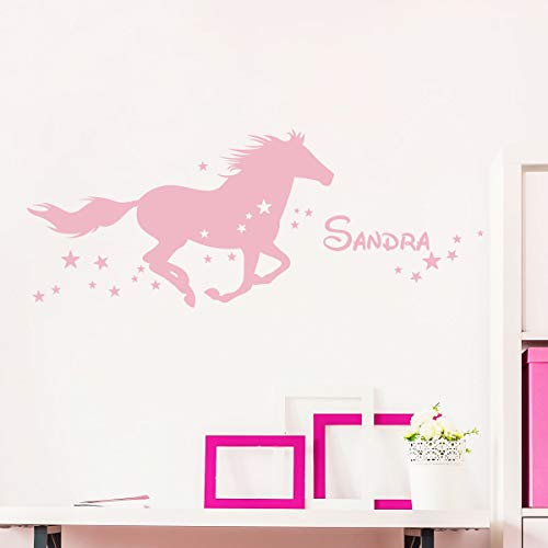 Personalisierbare Namensaufkleber | Feenpferd | Wanddeko Kinderzimmer | 2 Bögen à 25 x 45 cm und 40 x 25 cm – Rosa Pulver von Ambiance Sticker