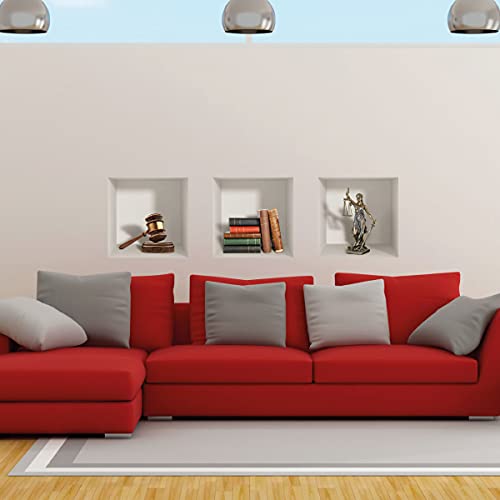 Selbstklebende 3D-Statuen Hammer und Gerechtigkeitsbücher für Wohnzimmer | Trompe l'oeil Aufkleber für Erwachsene Schlafzimmer | Wandaufkleber 40 x 120 cm von Ambiance Sticker