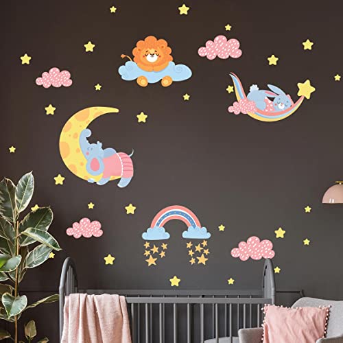 Wandsticker Kinder - Deko Babyzimmer - Wandsticker Kinder - Wandsticker skandinavisch - Wandaufkleber Tiere im Traumland - H60 x L90 cm von Ambiance Sticker