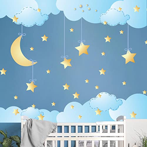 Wandsticker Kinder - Deko Babyzimmer - Wandtattoo Kinderzimmer - Wandsticker Sterne und Wolken im Himmel - H60 x L90 cm von Ambiance Sticker