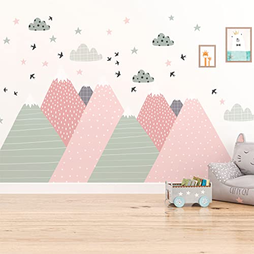 Wandsticker Kinder Dekoration Babyzimmer Wandtattoo Kinder Wandaufkleber Skandinavisch Wandaufkleber Riesen Berge Skandinavien Xika H60 x B90 cm von Ambiance Sticker