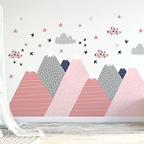 Wandsticker Kinder Dekoration Babyzimmer Wandtattoo Kinder Wandaufkleber Skandinavisch Wandsticker Riesen Berge Skandinavien Marika H60 x B90 cm von Ambiance Sticker