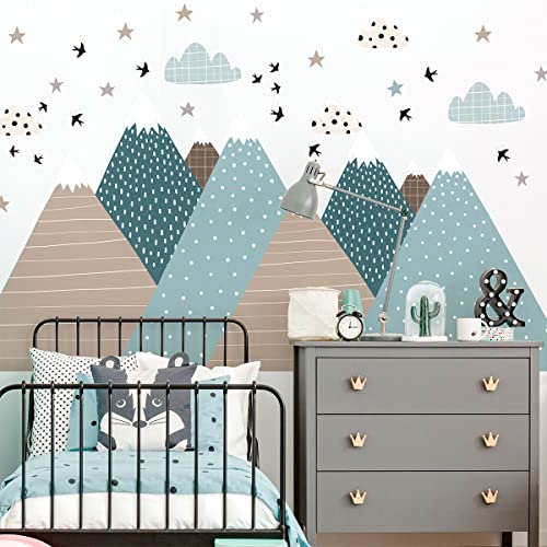 Wandsticker Kinder Dekoration Babyzimmer Wandtattoo Kinderzimmer Wandaufkleber Skandinavische Wandaufkleber Riesen Berge Skandinavien Vika H60 x B90 cm von Ambiance Sticker