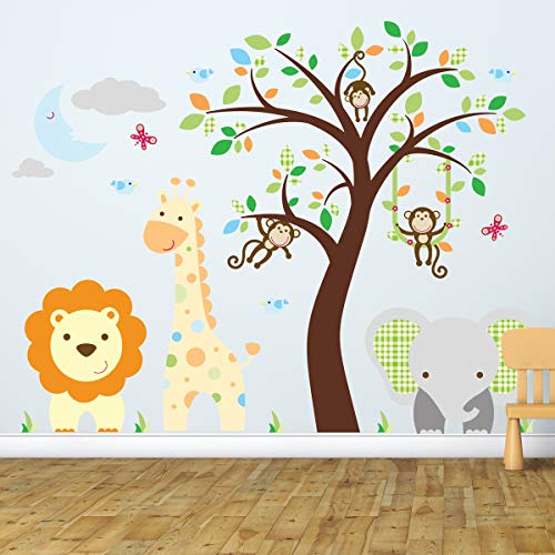 Wandsticker Kinder Kinderzimmer Deko Babyzimmer Kinderzimmer Wandtattoo Wandaufkleber Wandaufkleber Kinderzimmer fröhliche Dschungeltiere Kinderzimmer H60 x L80 cm von Ambiance Sticker