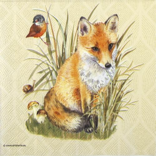 20 Servietten Fuchs in Gr?ser | Tiere | Tiermotiv | Herbst | Herbstservietten | G?ste | Tischdeko | Dekoration | Fest | Feier | basteln | Decoupage | Serviettentechnik 33x33cm von Ambiente