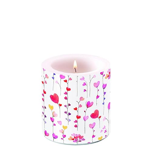 Ambiente Kerze Stumpenkerze Wachswindlicht 9 cm hoch Paraffinwachs 35h Brenndauer Liebe Herzen Valentin Muttertag Tischdekoration Serie hears garlands von Ambiente