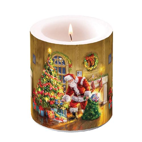 Ambiente Kerze Stumpenkerze Wachswindlicht Dekorationskerze 10 cm hoch Paraffinwachs 45h Brenndauer Weihnachtsmann Geschenke Weihnachten Advent Serie gifts under xmas tree von Ambiente