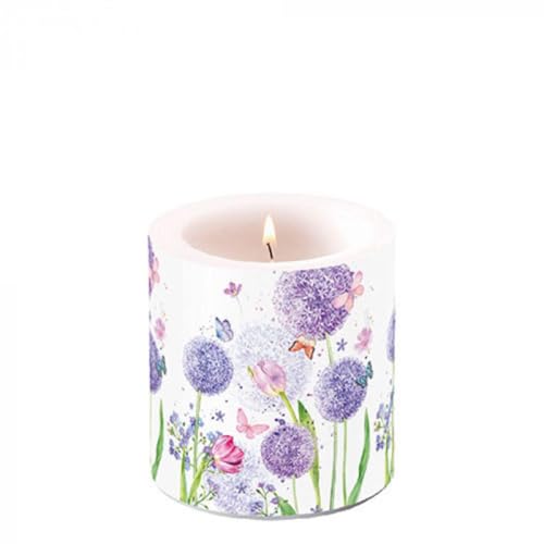 Ambiente Kerze Stumpenkerze Wachswindlicht Dekorationskerze 9 cm hoch Paraffinwachs 35h Brenndauer Bumen Gräser in pastell Farben Tischdekoration Serie flower beauty von Ambiente