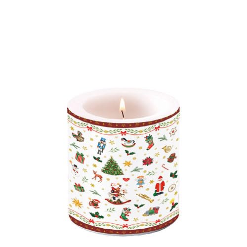 Ambiente Kerze Stumpenkerze Wachswindlicht Dekorationskerze 9 cm hoch Paraffinwachs 35h Brenndauer Weihnachten Advent Serie ornaments all over red von Ambiente