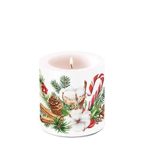 Ambiente Kerze Stumpenkerze Wachswindlicht Dekorationskerze 9 cm hoch Paraffinwachs 35h Brenndauer Weihnachten Blumen Arrangement Advent Serie christmas arrangement von Ambiente