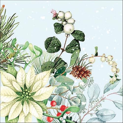 Ambiente Serviette Papier 33x33 cm Tissue 3lagig Weihnachten Blumen serie white poinsettia Tischdekoration Bastelarbeiten Decoupage von Ambiente