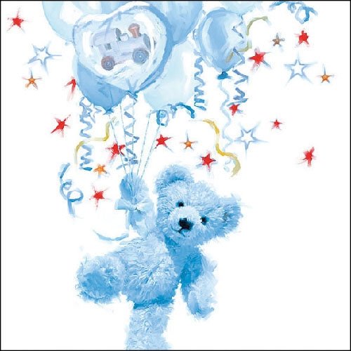 Ambiente Servietten Lunch / Party / Fest ca. 33x33cm Teddy Blue - Newborn - Neugeboren Blau - Taufe - Ideal als Geschenk von Ambiente