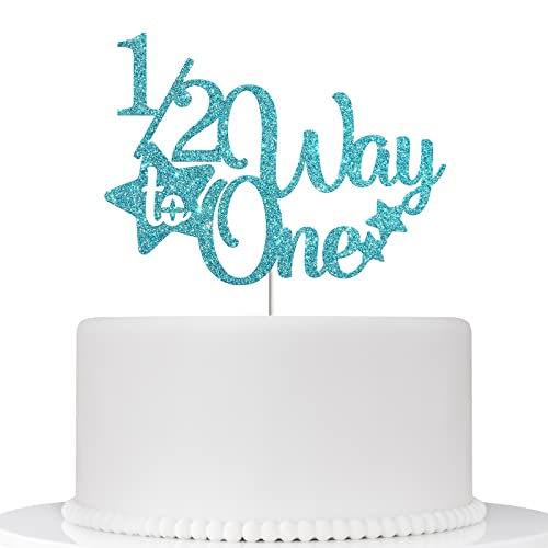 1/2 Way to One Cake Topper, Happy 6 Months Cake Topper für Jungen, 1/2 Cake Topper, Half a Year Party Dekors, Sechs Monate Party Dekoration Supplies - Himmelblauer Glitzer von Ambishi