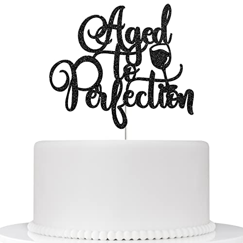 Aged to Perfection Cake Topper, Hochzeitsparty-Zubehör für Braut und Bräutigam, Happy Birthday Party Supplies – schwarzer Glitzer von Ambishi