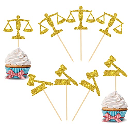 Ambishi 24 Stück Balance Mallet Cupcake Topper, Congrats Law Grade Kuchen Picks Dessert Lebensmittel Dekor für Rechtsschule Abschlussfeier Party Law Scool Survivor Zukunft Anwalt Abschluss Party Zubehör von Ambishi