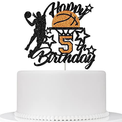 Ambishi Basketball Happy 5th Birthday Cake Topper, Basketball/Sport Thema Geburtstag Party Dekorationen für Jungen - 5 Jahre Geburtstag Party Supplies von Ambishi