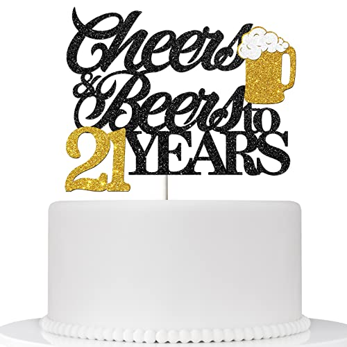 Ambishi Cheers & Beers to 21 Years Cake Topper, Happy 21st Birthday Cake Decor for Men Women, Funny 21 Years Birthday/Wedding Anniversary Party Dekoration Supplies, Cheers to 21 Years Party Decor von Ambishi