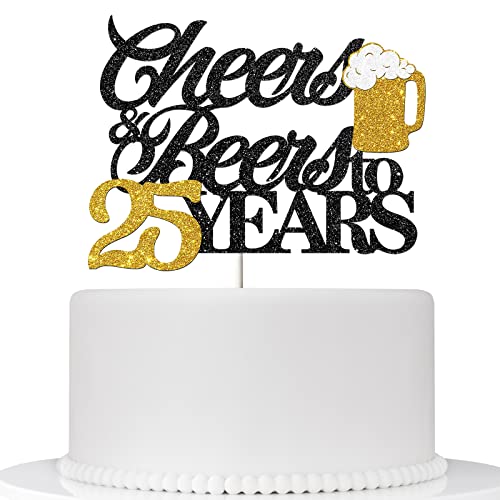 Ambishi Cheers & Beers to 25 Years Cake Topper, Happy 25th Birthday Cake Decor for Men Women, Funny 25 Years Birthday/Wedding Anniversary Party Dekoration Supplies, Cheers to 25 Years Party Decor von Ambishi