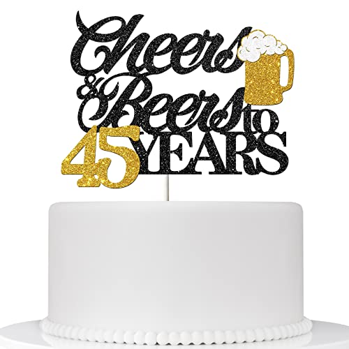 Ambishi Cheers & Beers to 45 Years Cake Topper, Happy 45th Birthday Cake Decor for Men Women, Funny 45 Years Birthday/Wedding Anniversary Party Dekoration Supplies, Cheers to 45 Years Party Decor von Ambishi