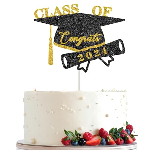 Ambishi Congrats Class of 2023 Cake Topper, Class of 2023 Abschlussschild Party Kuchen Dekor, Abschlussfeier Hut Kuchen Topper für Klasse 2023 Abschlussfeier Party Dekoration von Ambishi