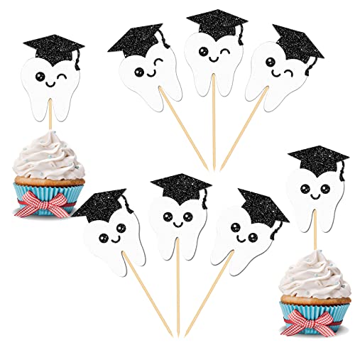 Ambishi Cupcake-Topper für Zahnarzt-Abschluss, Congrats Zahnarzt, Cupcake-Picks, Zahnschild, Cupcake-Topper für Zahnarzt, Abschlussfeier, Party-Dekorationen, 24 Stück von Ambishi