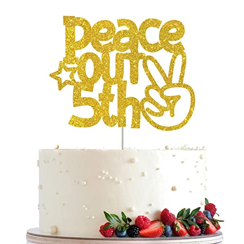 Ambishi Gold Glitter Peace Out 5th Cake Topper, Boys Girls 5th Graduation Party Cake Decor, Congrats Fifth Grade Grade Party Supplies, Happy Graduation Party Dekoration for 5th Graduate von Ambishi