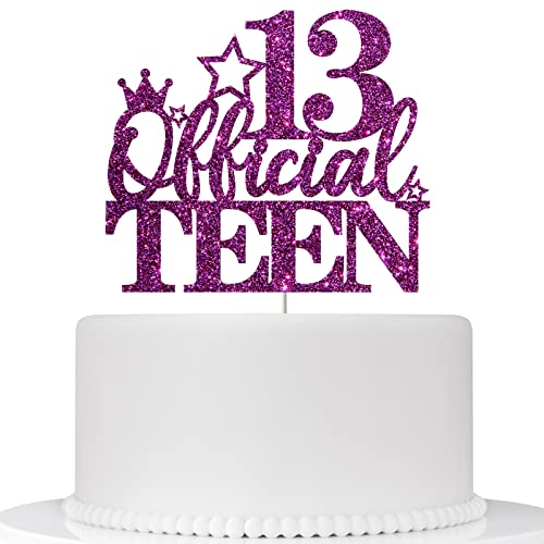 Ambishi Lila Glitzer 13 Offizielle Teen Cake Topper, Happy 13th Birthday Party Dekoration für Mädchen Jungen, 13 Fabulous/Cheers to 13 Years Sign Cake Decor, Thirteen Teenager Birthday Party Supplies von Ambishi