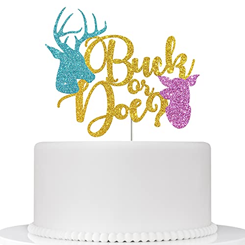 Buck or Doe Kuchendekoration, Geschlechtsoffenbarung, Partydekoration, Jungen oder Mädchen, Kuchendekoration, Babyparty-Partyzubehör – Gold, Blau und Rosa Glitzer von Ambishi