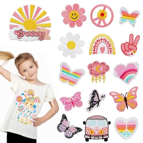 Aufnäher Kinder Stickerei,Flicken zum Aufbügeln Kinder Bügelflicken Jungen Patches zum Aufbügeln Erwachsene,zum Aufnähen oder Aufbügeln auf Kleidung, Kleid, Hut, Jeans (Rosa Schmetterling) von Ambolio