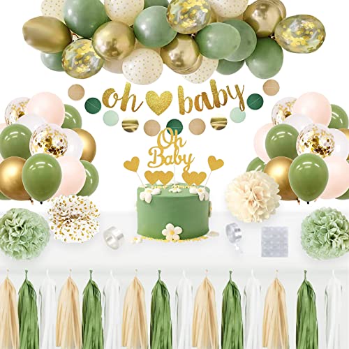 Baby Party Dekoration Ambolio 104PCS Baby Shower Dekorationen Junge Mädchen Babyparty Deko Luftballons Banner Girlande für Gender Reveal Dschungel Geburtstag Hochzeit Deko(Grüne Gold) von Ambolio