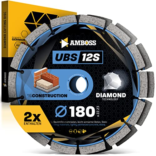 Amboss Diamant Trennscheibe UBS 12S Ø 180 mm x 22.23 - Trennen von leicht armiertem Beton/Stein/Baumaterialien - Diamantscheibe/Diamanttrennscheibe für Winkelschleifer von Amboss Werkzeuge