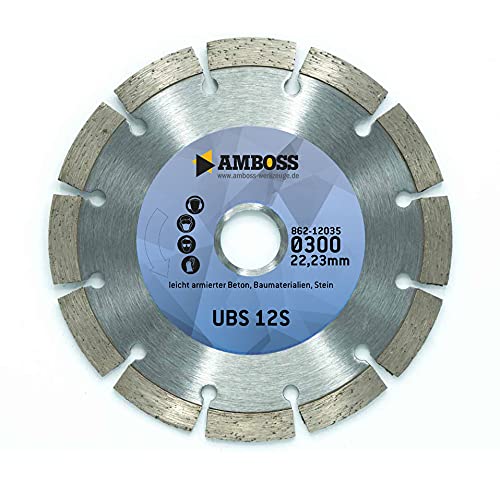 Amboss UBS 12S - Diamant-Trennscheibe Ø 300 mm x 22,2 mm - leicht armierter Beton/Baustellenmaterialien/Stein | Segmenthöhe: 10 mm (gesintert) von Amboss Werkzeuge