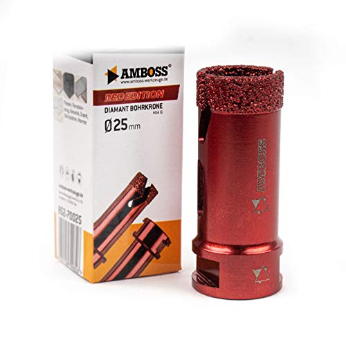 Diamant Bohrkrone Ø25mm - Amboss RED EDITION M14 - für Winkelschleifer - Feinsteinzeug, harte Fliesen, Granit - Die ideale Trockenbohrkrone von Amboss Werkzeuge