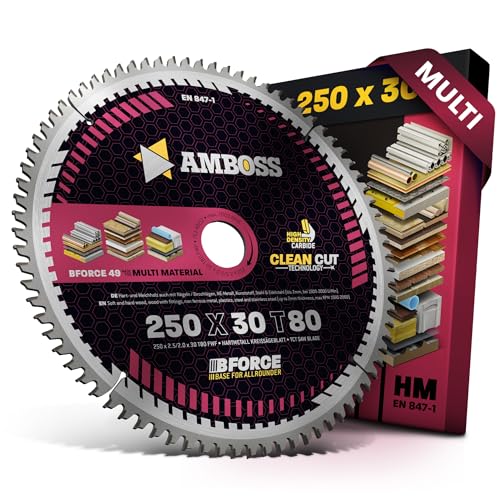 HM Kreissägeblatt 250x30 Z80 Flachzahn mit Wechselfase für Multi - Feinschnitt. AMBOSS WERKZEUGE® Sägeblatt 250mm komp. zu Dewalt DWE 7492 Bernardo TK 250.PKS 250 P. Holzmann. Atika. Record Power von Amboss Werkzeuge