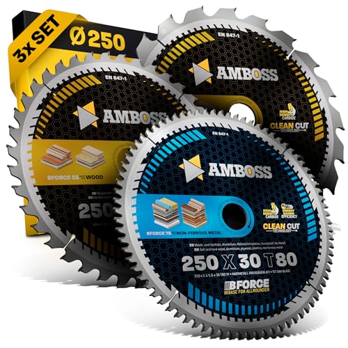 Ø250 x 30Hand- Kreissägeblatt Set passend für Mafell Erika 85 EC, Dewalt DWE 7492 uvm. - AMBOSS WERKZEUGE® 250x30 Sägeblatt Sortiment von Amboss Werkzeuge